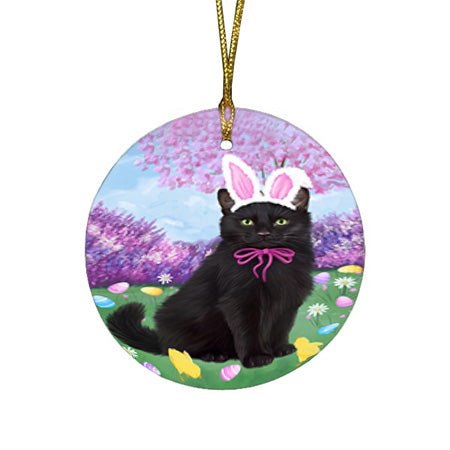 Easter Holiday Black Cat Round Flat Christmas Ornament RFPOR57282