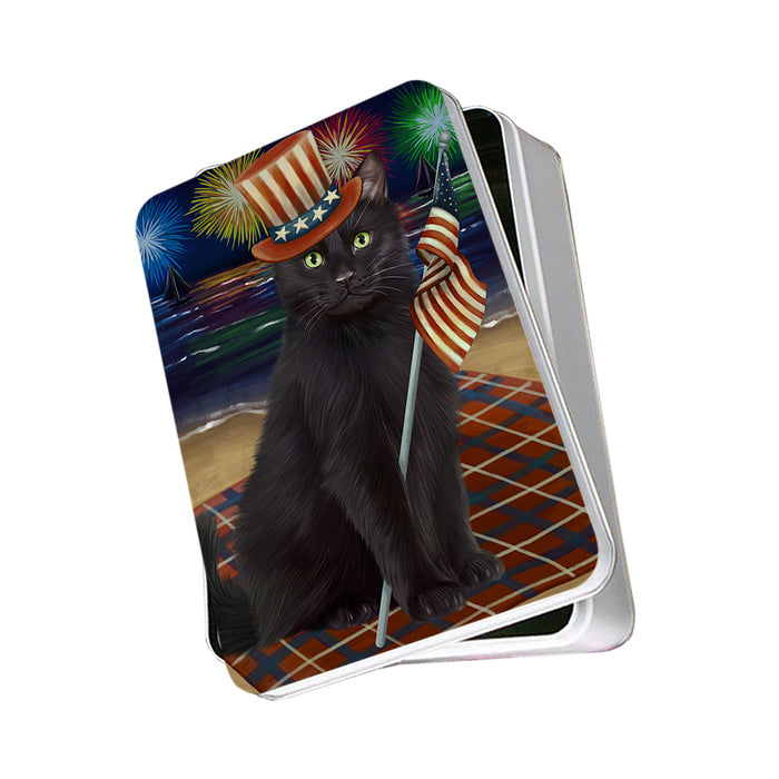 4th of July Independence Day Firework Black Cat Photo Storage Tin PITN52071