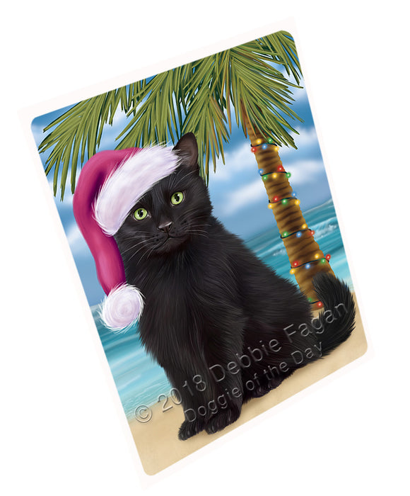 Summertime Happy Holidays Christmas Black Cat on Tropical Island Beach Large Refrigerator / Dishwasher Magnet RMAG88122