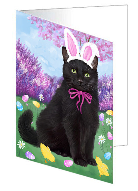 Easter Holiday Black Cat Handmade Artwork Assorted Pets Greeting Cards and Note Cards with Envelopes for All Occasions and Holiday Seasons GCD76157