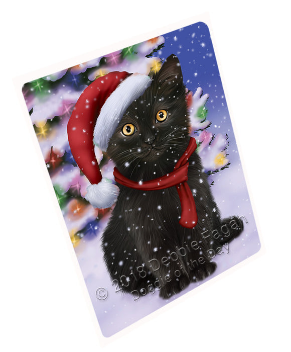 Winterland Wonderland Black Cat In Christmas Holiday Scenic Background Large Refrigerator / Dishwasher Magnet RMAG83310