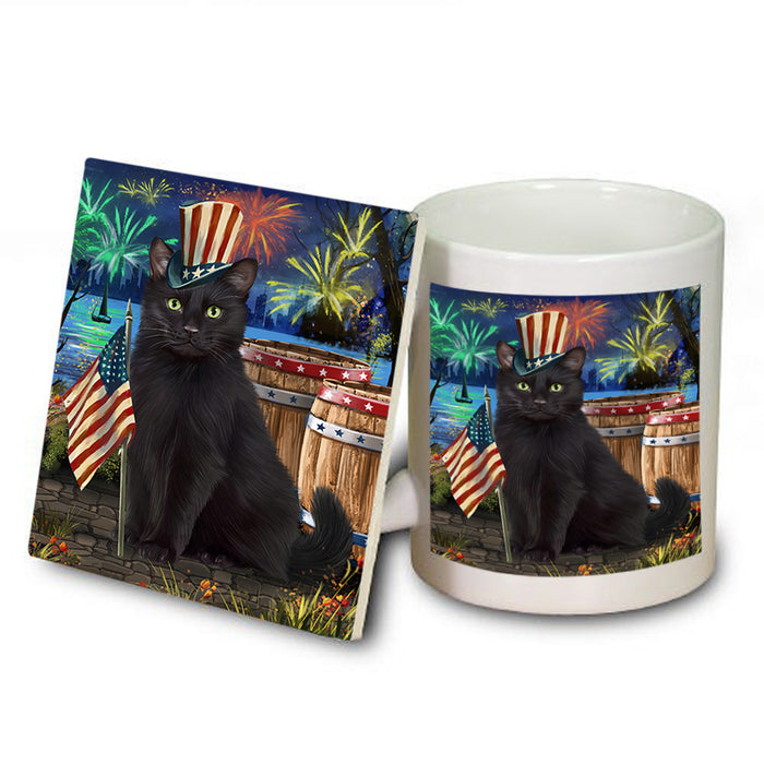 4th of July Independence Day Firework Black Cat Mug and Coaster Set MUC54029