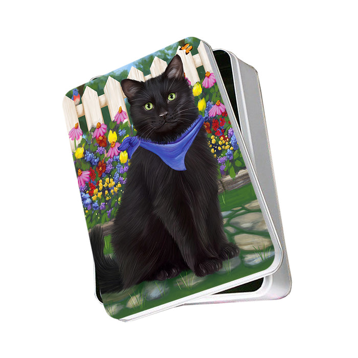 Spring Floral Black Cat Photo Storage Tin PITN52239