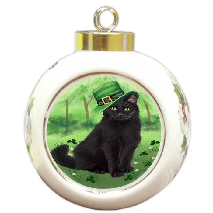 St. Patricks Day Irish Portrait Black Cat Round Ball Christmas Ornament RBPOR58112