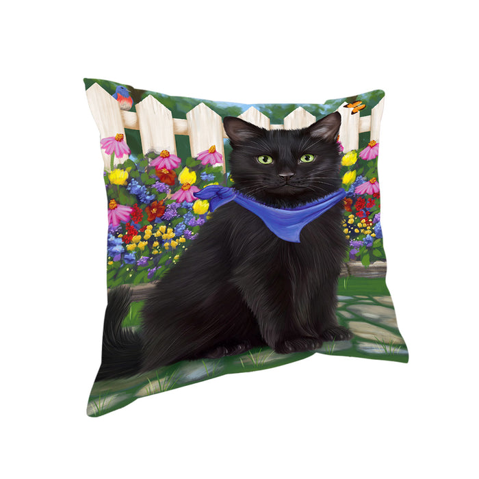 Spring Floral Black Cat Pillow PIL65112