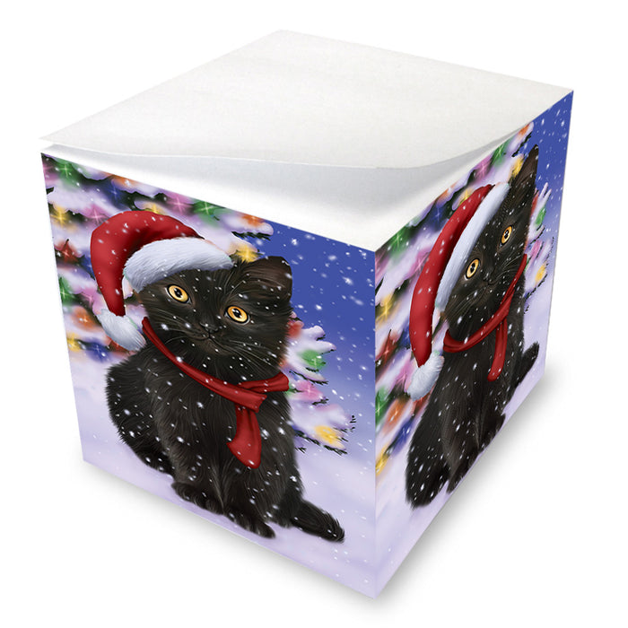 Winterland Wonderland Black Cat In Christmas Holiday Scenic Background Note Cube NOC55384