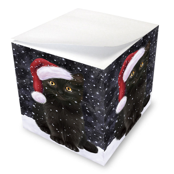 Let it Snow Christmas Holiday Black Cat Wearing Santa Hat Note Cube NOC55928