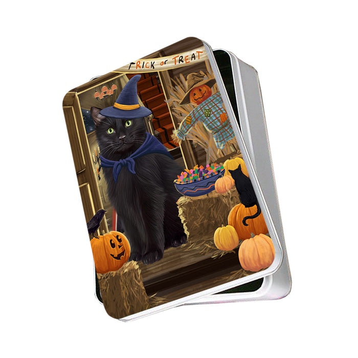Enter at Own Risk Trick or Treat Halloween Black Cat Photo Storage Tin PITN53014