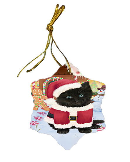 Christmas Gingerbread House Candyfest Black Cat Star Porcelain Ornament SPOR56547