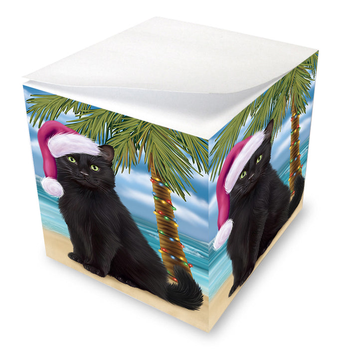 Summertime Happy Holidays Christmas Black Cat on Tropical Island Beach Note Cube NOC56058