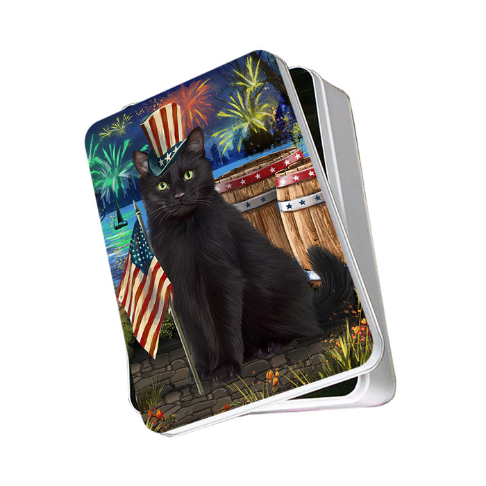 4th of July Independence Day Firework Black Cat Photo Storage Tin PITN53980