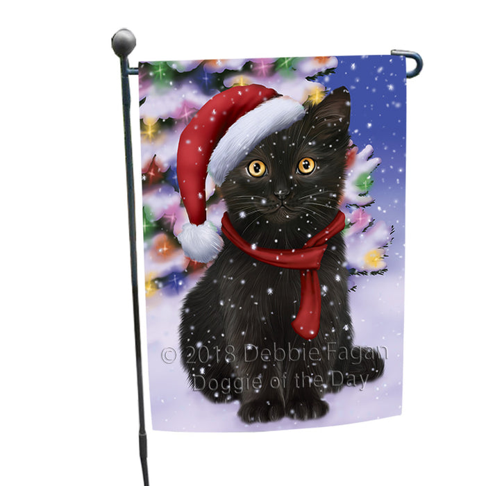 Winterland Wonderland Black Cat In Christmas Holiday Scenic Background Garden Flag GFLG53800