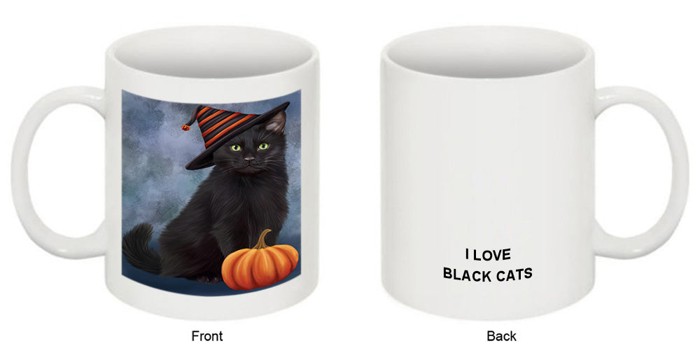 Happy Halloween Black Cat Wearing Witch Hat with Pumpkin Coffee Mug MUG50116