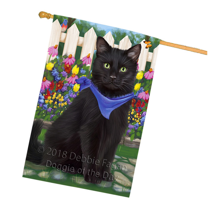 Spring Floral Black Cat House Flag FLG52320