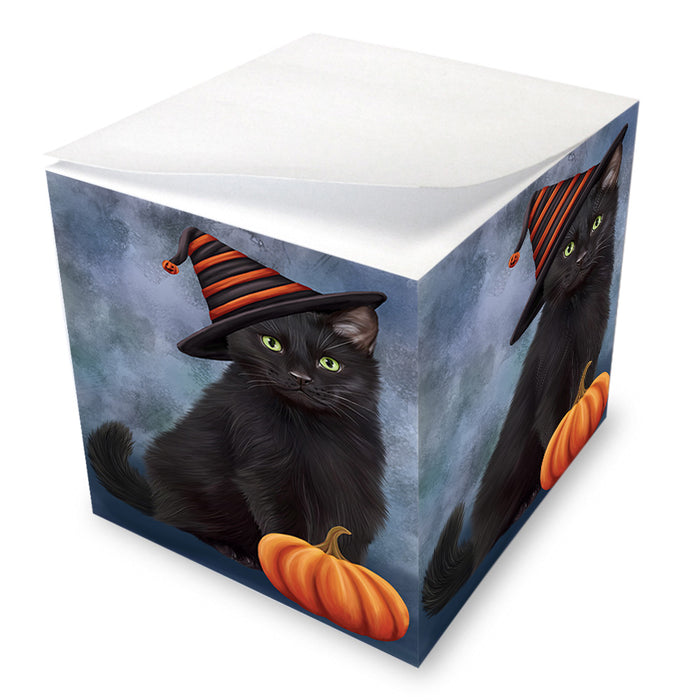 Happy Halloween Black Cat Wearing Witch Hat with Pumpkin Note Cube NOC56364