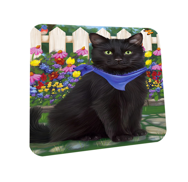 Spring Floral Black Cat Coasters Set of 4 CST52198