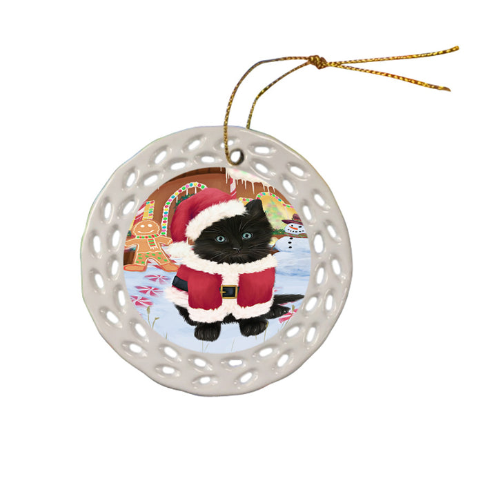 Christmas Gingerbread House Candyfest Black Cat Ceramic Doily Ornament DPOR56547