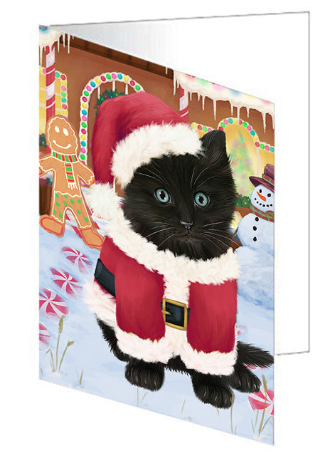 Christmas Gingerbread House Candyfest Black Cat Handmade Artwork Assorted Pets Greeting Cards and Note Cards with Envelopes for All Occasions and Holiday Seasons GCD73088