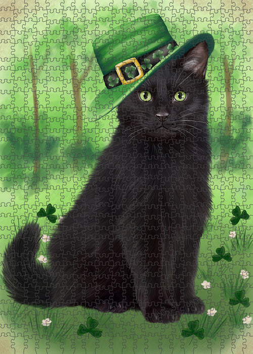 St. Patricks Day Irish Portrait Black Cat Portrait Jigsaw Puzzle for Adults Animal Interlocking Puzzle Game Unique Gift for Dog Lover's with Metal Tin Box PZL028