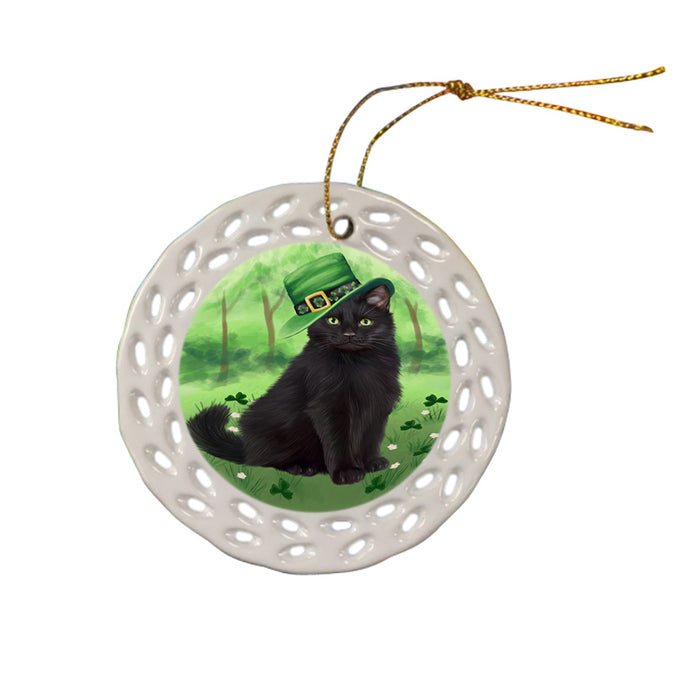 St. Patricks Day Irish Portrait Black Cat Ceramic Doily Ornament DPOR57925