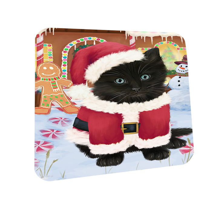 Christmas Gingerbread House Candyfest Black Cat Coasters Set of 4 CST56149