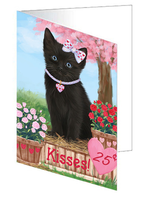 Rosie 25 Cent Kisses Black Cat Handmade Artwork Assorted Pets Greeting Cards and Note Cards with Envelopes for All Occasions and Holiday Seasons GCD72311