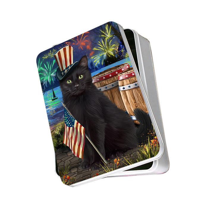 4th of July Independence Day Fireworks Black Cat at the Lake Photo Storage Tin PITN51098