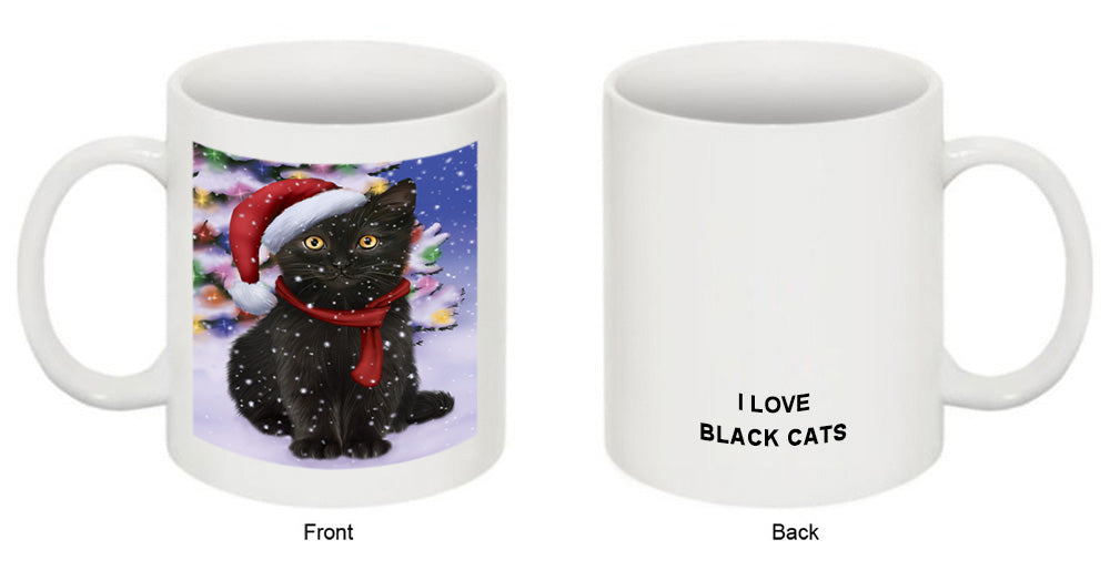 Winterland Wonderland Black Cat In Christmas Holiday Scenic Background Coffee Mug MUG49136