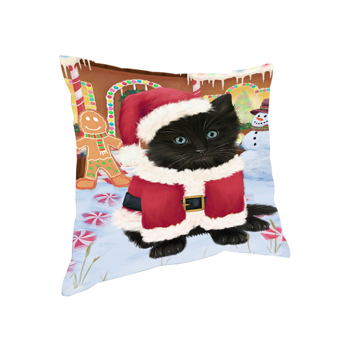 Christmas Gingerbread House Candyfest Black Cat Pillow PIL79056