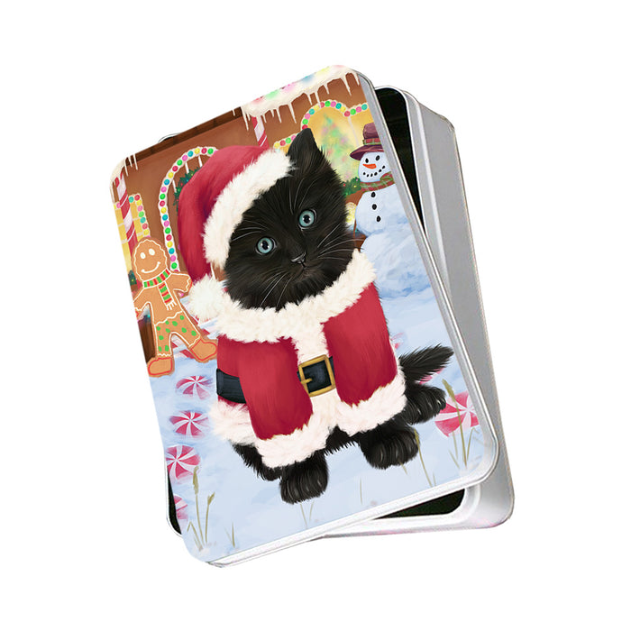 Christmas Gingerbread House Candyfest Black Cat Photo Storage Tin PITN56110