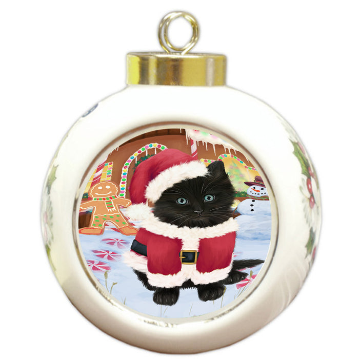 Christmas Gingerbread House Candyfest Black Cat Round Ball Christmas Ornament RBPOR56547