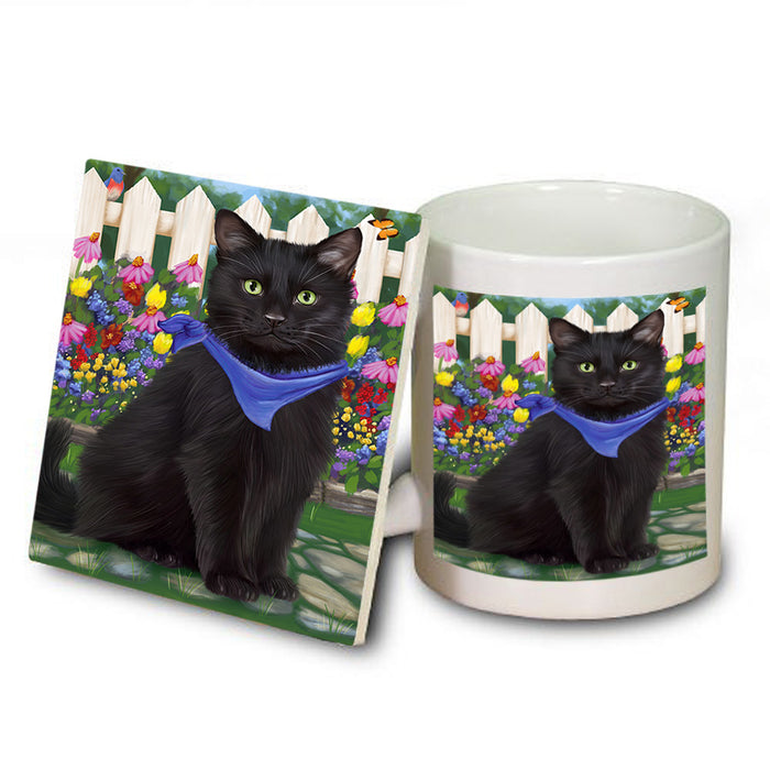 Spring Floral Black Cat Mug and Coaster Set MUC52179