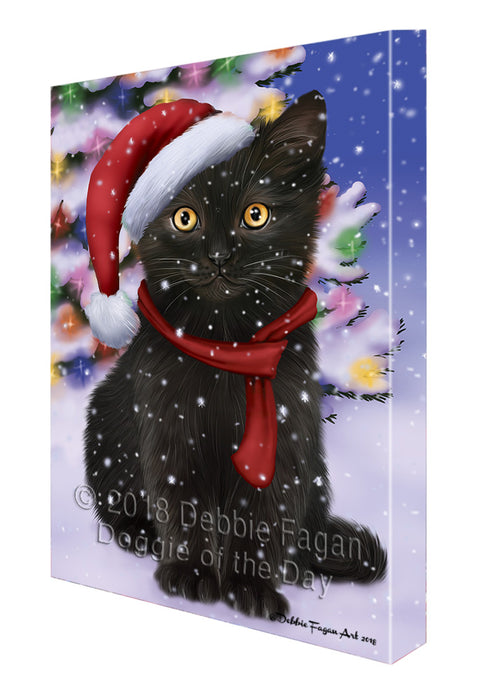 Winterland Wonderland Black Cat In Christmas Holiday Scenic Background Canvas Print Wall Art Décor CVS101492