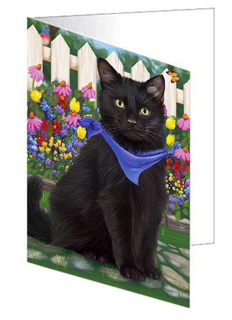 Spring Floral Black Cat Handmade Artwork Assorted Pets Greeting Cards and Note Cards with Envelopes for All Occasions and Holiday Seasons GCD60746