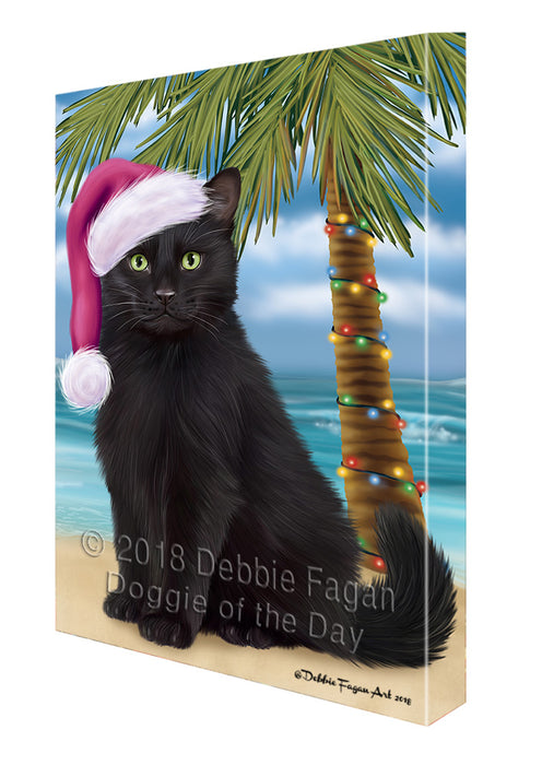 Summertime Happy Holidays Christmas Black Cat on Tropical Island Beach Canvas Print Wall Art Décor CVS108710