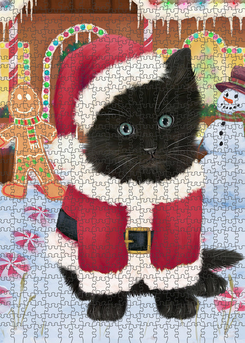 Christmas Gingerbread House Candyfest Black Cat Puzzle with Photo Tin PUZL92964