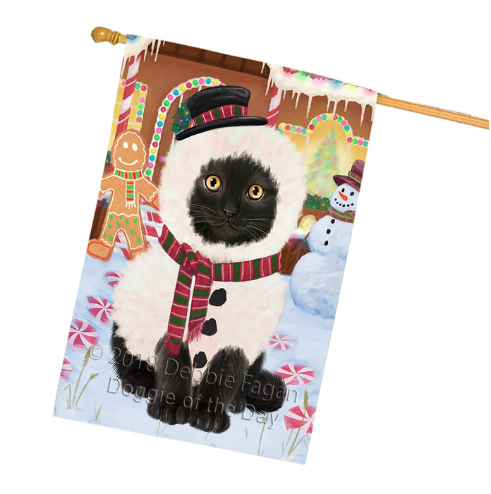 Christmas Gingerbread House Candyfest Black Cat House Flag FLG56876