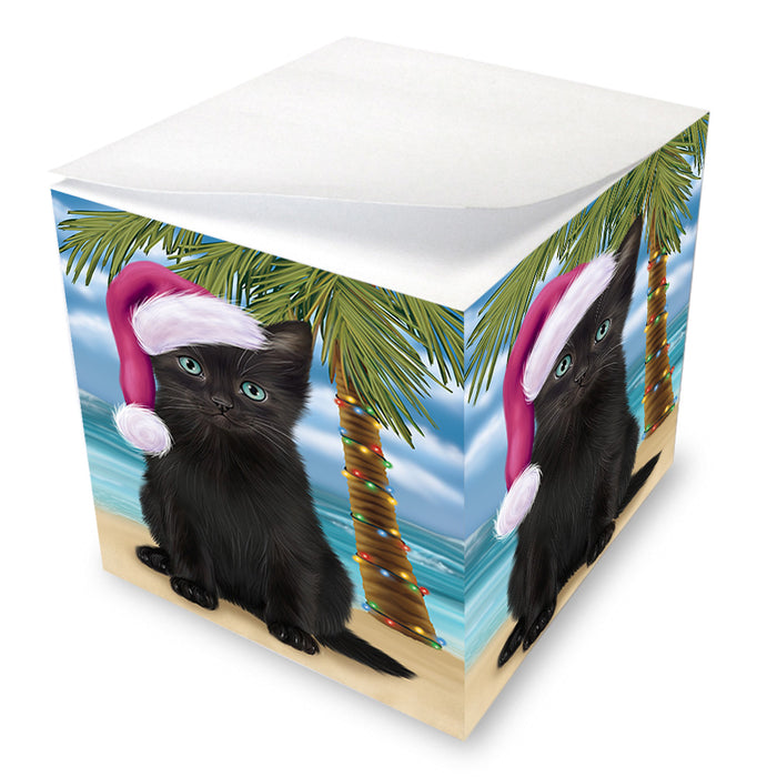 Summertime Happy Holidays Christmas Black Cat on Tropical Island Beach Note Cube NOC56059