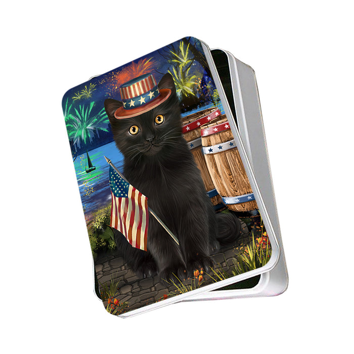 4th of July Independence Day Firework Black Cat Photo Storage Tin PITN53981
