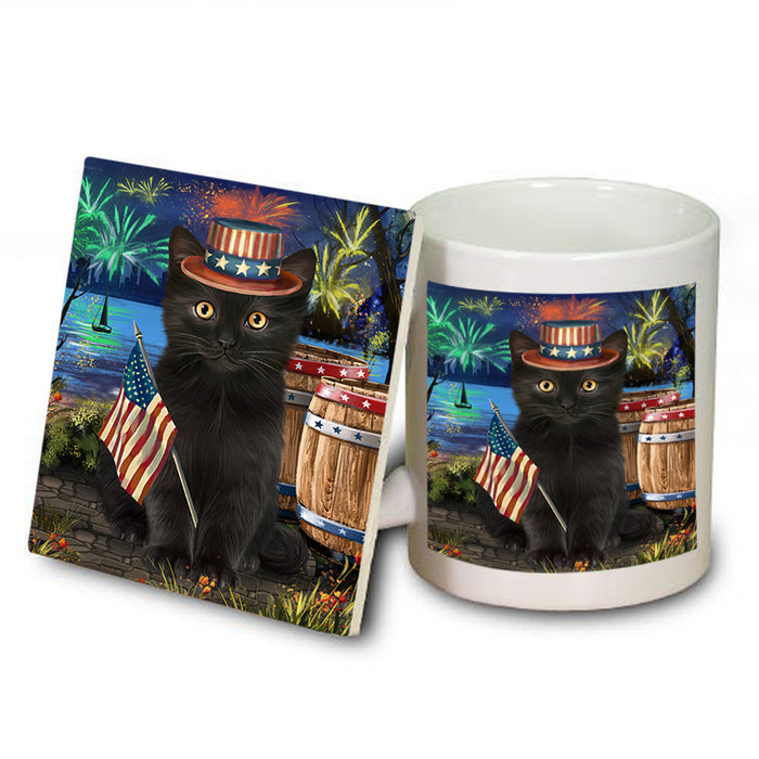 4th of July Independence Day Firework Black Cat Mug and Coaster Set MUC54030