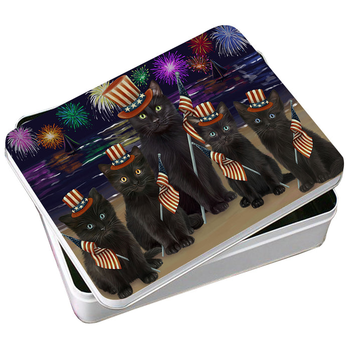 4th of July Independence Day Firework Black Cats Photo Storage Tin PITN52410