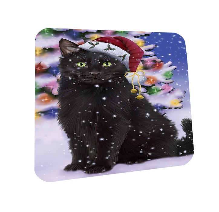 Winterland Wonderland Black Cat In Christmas Holiday Scenic Background Coasters Set of 4 CST53697