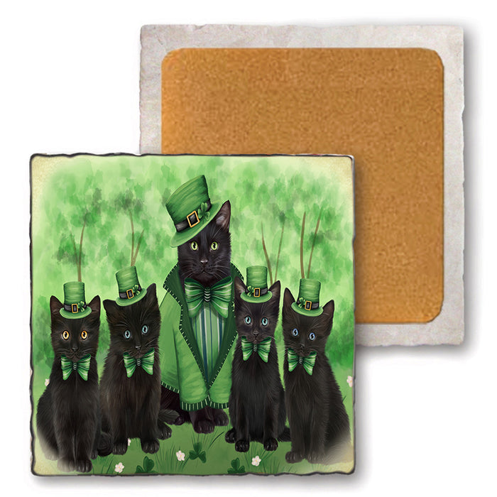 St. Patricks Day Irish Portrait Black Cats Set of 4 Natural Stone Marble Tile Coasters MCST51986