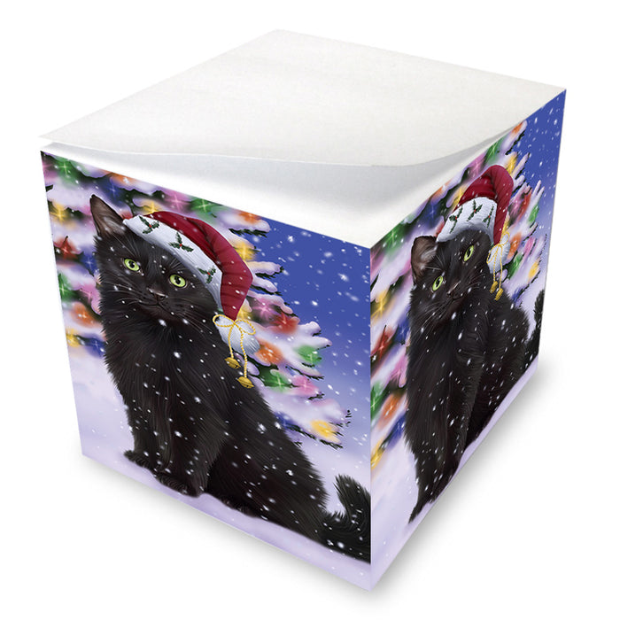 Winterland Wonderland Black Cat In Christmas Holiday Scenic Background Note Cube NOC55385