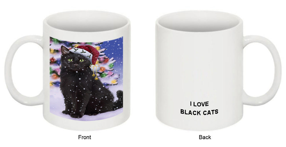 Winterland Wonderland Black Cat In Christmas Holiday Scenic Background Coffee Mug MUG49137