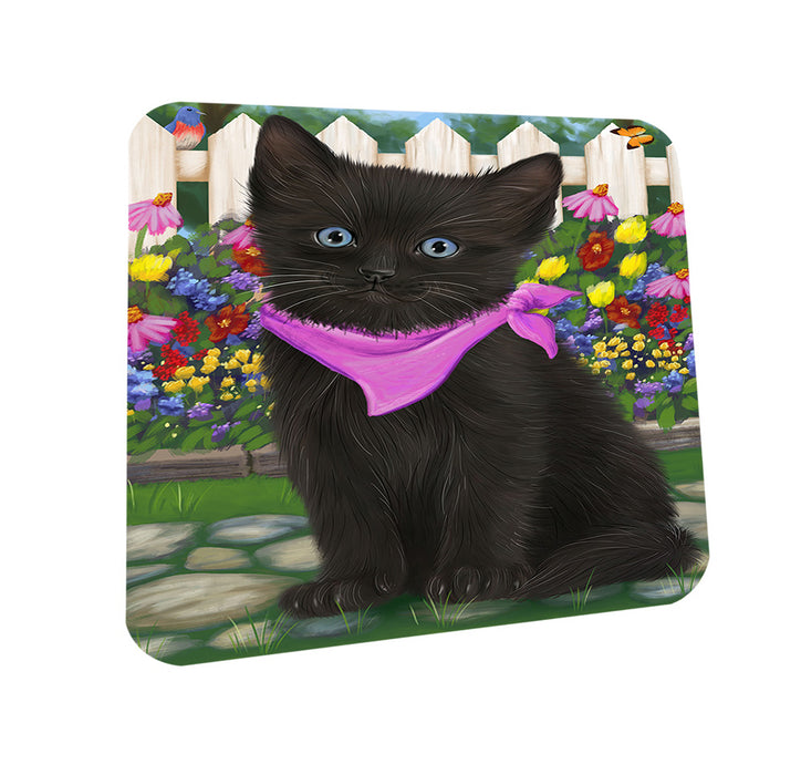 Spring Floral Black Cat Coasters Set of 4 CST52199