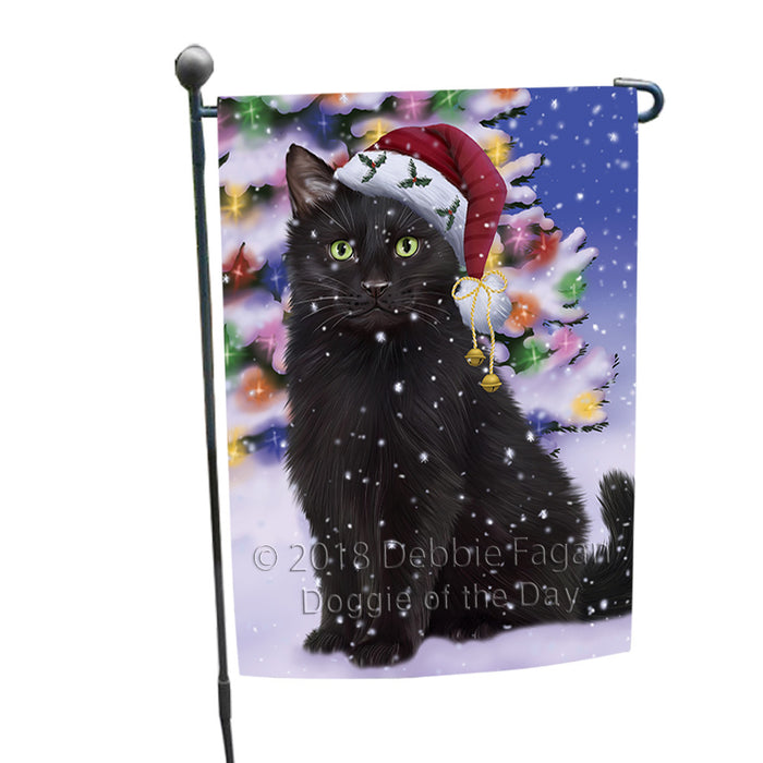 Winterland Wonderland Black Cat In Christmas Holiday Scenic Background Garden Flag GFLG53801