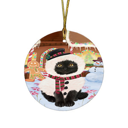 Christmas Gingerbread House Candyfest Black Cat Round Flat Christmas Ornament RFPOR56548