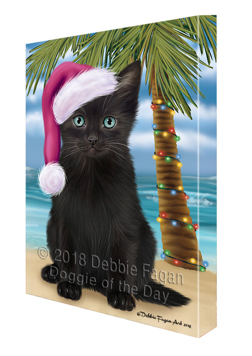 Summertime Happy Holidays Christmas Black Cat on Tropical Island Beach Canvas Print Wall Art Décor CVS108719