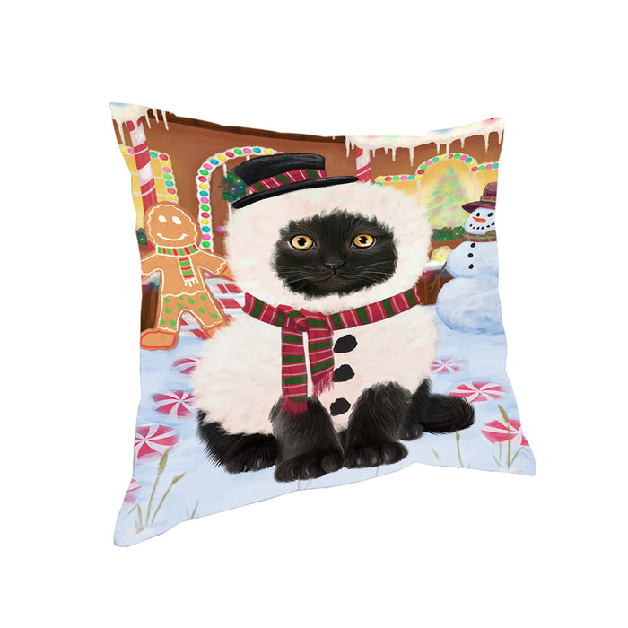 Christmas Gingerbread House Candyfest Black Cat Pillow PIL79060